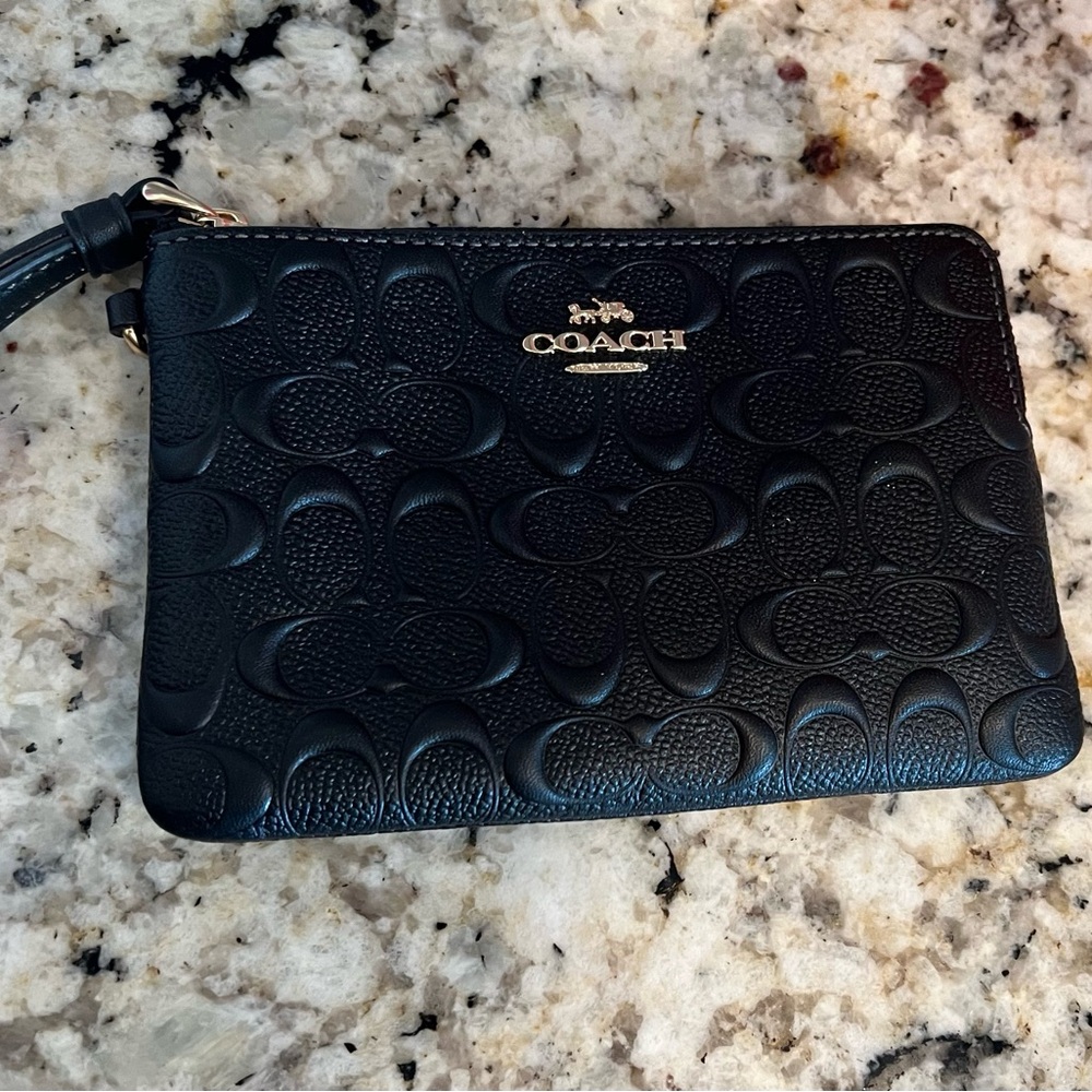 Coach Black Embossed Wristlet